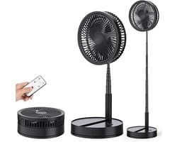 Oscillerende Staande Ventilator - Opvouwbare USB Ventilator met Afstandsbediening - Oplaadbaar - 4 Snelheden - Stil - Tafel- en Vloerventilator - Draagbare Ventilator - Zwart