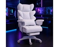 Dowinx Gamingstoel - Ergonomische Bureaustoel - Verstelbaar - Gaming Chair - Comfort gamer stoel - Pocketvering Zitkussen - Dubbele Zachte Rugleuning - Verstelbaar Lendenkussen - Met armleuningen - Met voetsteun - Stof -Wit