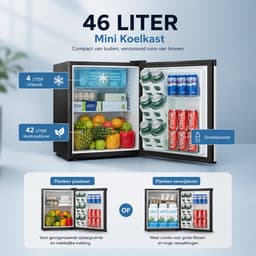 Celestul Mini Koelkast 46L - Koelkast met Vriesvak - Stille Minibar 41 dB - Compacte Koelkast voor Slaapkamer, Kantoor & Studentenkamer - Zwart — thumbnail 3