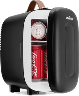 Mini koelkast 4L – Draagbare koeler & warmer – Compacte mini fridge voor 6 blikjes – AC & 12V DC voeding – Voor slaapkamer, auto, huidverzorging, fruit & dranken – Zwart — thumbnail 1