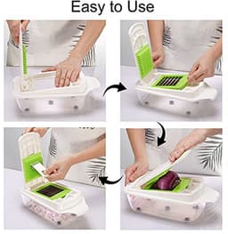 Multifunctionele Mandoline - Keukenmachine Groente - Maaltijd Voorbereiding - 19-in-1 Wisselbare Messen - 1.3 Liter Capaciteit - Groen Wit — thumbnail 3