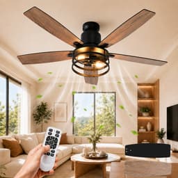 MUPOO massief hout Plafondventilator met Verlichting 112 cm - Energiezuinige DC Motor&Afstandsbediening -Muisstil- Zomer- en winterstand-6 Snelheden & Timer- ventilator lamp plafond Voor Slaapkamer & Woonkamer — thumbnail 1