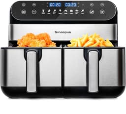 Digitale Airfryer XXL 10L Sinaopus 920 – Heteluchtfriteuse met Dubbele Mand en DualMand Onafhankelijke Snelle Opwarming – Voor Gezinnen – 8 Programma’s – LED Touchscreen – Kijkvenster – Makkelijk te Reinigen – Capaciteit voor 7 Personen — thumbnail 1