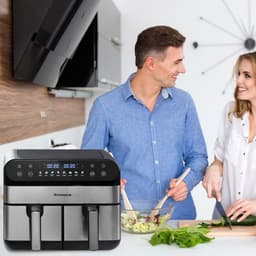 Digitale Airfryer XXL 11L Sinaopus 920 – Heteluchtfriteuse met Dubbele Mand en DualMand Onafhankelijke Snelle Opwarming – Voor Gezinnen – 8 Programma’s – LED Touchscreen – Kijkvenster – Makkelijk te Reinigen – Capaciteit voor 7 Personen — thumbnail 5