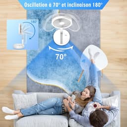 VHV-Draadloze Statiefventilato- Stille Tafelventilator en Staande Ventilator - Opvouwbaar en USB Oplaadbaar - 4 Snelheden en Timer - Wit — thumbnail 5