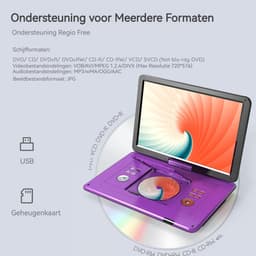 Boifun 17,5" draagbare dvd-speler met 15,6" HD groot draaibaar scherm voor in de auto, 4-6 uur speeltijd met batterij, geheugen-afspeelfunctie, ondersteuning USB/TF-kaart [Blu-ray niet ondersteund] — thumbnail 2