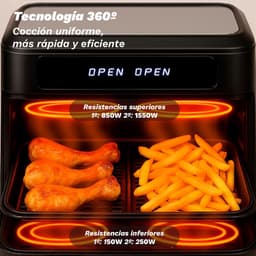 Luchtfriteuse Dubbele Tank - Heteluchtfriteuse Airfryer - Gezinsmaaltijden Bereiden - Onafhankelijke Mand Bediening - 9 Liter Capaciteit - Zwart en Zilver — thumbnail 5