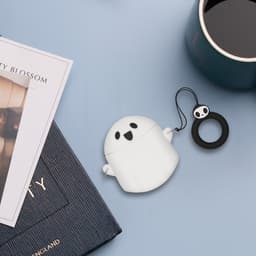 kwmobile Hoes geschikt voor Google Pixel Buds Pro 2 - Siliconen cover voor oordopjes in wit / zwart - Spookje design — thumbnail 4