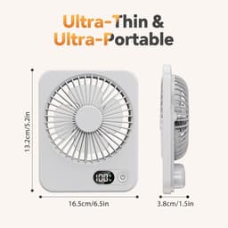 VHV - Ventilator - Tafelventilator - Mini ventilator - Tafelventilator met USB-aansluiting - Klein formaat - 2500 mAh batterij - Stille mini-tafelventilator met LED-display - Draagbare bureauventilator - Voor thuis - Kantoor en kamperen - Wit — thumbnail 3
