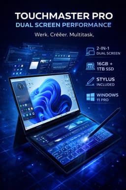 Elementkey TouchMaster Pro – 14 Inch Tablet + Laptop In 1 - Intel® Processor N95 12th Gen – 360° Touch Dual Scherm - Windows 11 PRO - 16GB DDR4 RAM – 1TB SSD – Stylus Pen – Zwart — thumbnail 2