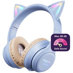 HappyCase Kinder Koptelefoon met Kattenoortjes - veilige volumebregrenzer - Bluetooth Koptelefoon Voor Kinderen - Ledverlichting - Over-Ear Hoofdtelefoon - Geluiddempend - Paars — thumbnail 1