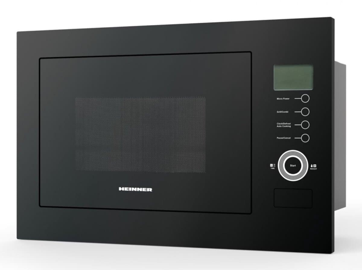 Heinner Inbouw Magnetron 25 L – 900 W – Grill 1000 W – 5 Vermogensstanden – 8 Automatische Programma’s – Touchbediening – LCD-display – 60 min Timer – Ontdooifunctie – Zwart Glas — afbeelding 1