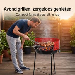 Cheqo® Houtskoolbarbecue - Houtskool Barbecue - Ronde Barbecue - Staande Barbecue - Houtskoolgrill - Tuinbarbecue - Compacte Barbecue voor Balkon en Camping - Barbecue met Verstelbaar Rooster - Houtskool BBQ - Zwart en Rood — thumbnail 4