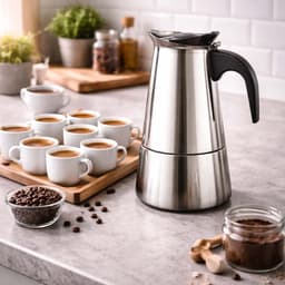 Cheffinger, Italiaans Koffiezetapparaat van RVS 12 Kopjes Inductie Compatibel voor Moka Koffie, Zilver — thumbnail 3