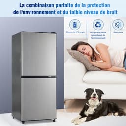 Vrijstaande Minikoelkast - Koel-vriescombinatie - 7 Temperatuurstanden - Stille Werking - 106 Liter - Kantoor en Slaapkamer - 42,5x44,5x102cm - Zilver — thumbnail 5