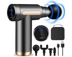 Mini Massagepistool - Spierstimulator Draagbaar - Spierherstel Bevorderen - Ultrastil Design - 4 Koppen 6 Snelheden - Zwart
