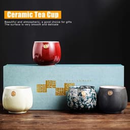 Dailygoods- Theekopenset 4-delig - Keramisch - Japanse Stijl - Theekopjes met Schotel - Geschenkdoos - Uitstekend Vakmanschap — thumbnail 3