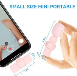 Draadloze Plug & Play-clipmicrofoon geschikt voor de telefoon - Mini-microfoon met ruisonderdrukking geschikt voor video-opnames, vloggen, podcasts en ASMR (roze, USB-C, met haren) — thumbnail 2