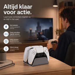 Sounix Oplaadstation geschikt voor PS5 / PS5 Slim / PS5 PRO / DualSense Controller - PS5 accessoires - Dual Oplader - Charging Dock- Grijs — thumbnail 2