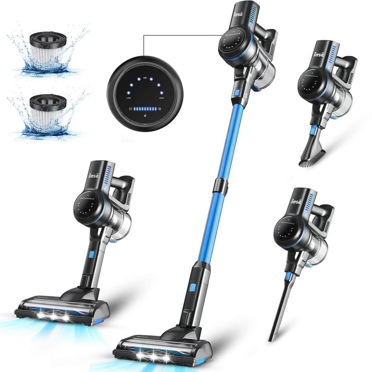 Draadloze steelstofzuiger, INSE, S7P, blauw, 6-in-1 lichtgewicht steelstofzuiger, 26 kPa, 45 min. gebruiksduur, 65 dB, 265 W, 1 l tank — afbeelding 1