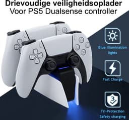 Brightly® Oplaadstation geschikt voor Playstation 5 DualSense Controller - LED Indicatie - Controller Oplader - PS5 Oplader - USB-C - Dual charge - Charging station - Wit — thumbnail 3