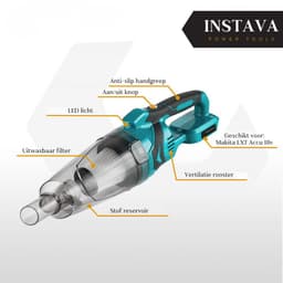 Instava Kruimeldief met LED Licht & 2 Accu’s – Geschikt voor Makita LXT 18V Accu – Draadloze Handstofzuiger – 10kPa Zuigkracht – 750ML – Kruimeldief voor Auto & Huis — thumbnail 2