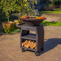 RJRoyal Living BBQ Plancha Grill Maestro Ø70cm Blackline - Met Grote wielen en houtopslag vuurschaal — thumbnail 2