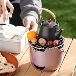 Draagbare roestvrijstalen houtkachel – Mini houtskoolkachel – Draagbare buitenkachel – Flexibele brandstofvoorziening – Snelle montage zonder gereedschap – Veilige asopvangbak – 1 stuk – Paars — thumbnail 3