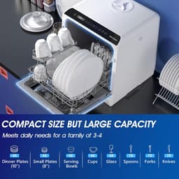 Compacte Vaatwasser - Tafelmodel Afwasmachine - Keuken Reinigen - Dubbele Watertoevoer - 4 Couverts - Wit — thumbnail 5