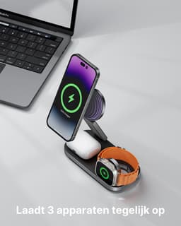 Viktor & Muller® - 3-in-1 MagSafe Compatibel Oplaadstation – Geschikt voor iPhone 17/16/15/14/13/12, Apple Watch & AirPods – Opvouwbaar Draadloos Laadstation – Zwart — thumbnail 4