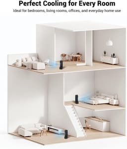 Torenventilator, 42 inch draagbare oscillerende stille koelventilator met afstandsbediening, 3 modi en snelheidsinstellingen, ingebouwde timer LED-display staande vloerventilatoren veilig voor slaapkamer, thuiskantoor, zwart — thumbnail 5