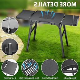 Draagbare Grill Trolley voor Enders Urban, Weber Q100/Q200/Q300 en Ninja Woodfire - Vouwbare Buiten Grillstand met Ruime Werkplek en In hoogte Verstelbare Poten — thumbnail 2