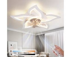NETTLIFE Plafondventilator met Verlichting - Wit - LED 48W - Stille Plafondlamp met ventilator - Dimbaar 3000K-6500K met afstandsbediening - Timer - 6 standen Ventilator - Slaapkamer plafondlamp - voor woonkamer | Eetkamer