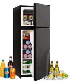 Minikoelkast met vriesvak 92 liter – 2-in-1 – Glazen deur met LED-verlichting – Stil bedrijf 45 dB – Voor keuken, kantoor en studentenkamers – 42,5 x 42,5 x 102 cm — thumbnail 1
