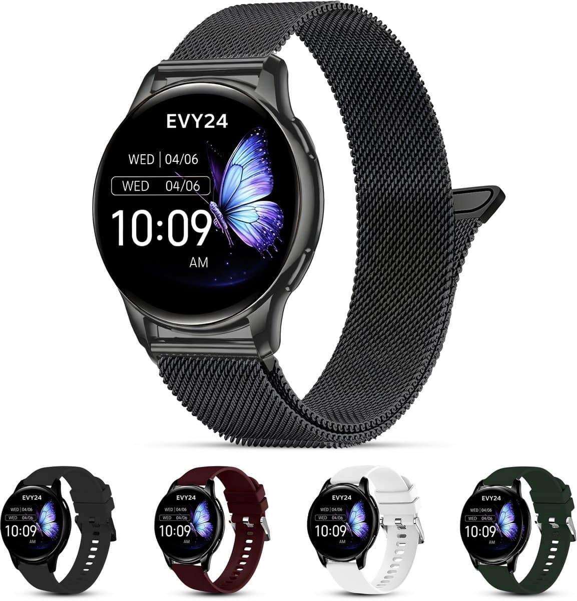 Evy24 Smartwatch Pro 42mm - Smartwatch Dames - Horloge met AMOLED Display - Bloeddrukmeter - Hartslagmeter - Saturatiemeter - Stappenteller - Sporthorloge Dames - Android en iOS - Zwart — afbeelding 1