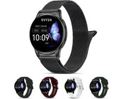 Evy24 Smartwatch Pro 42mm - Smartwatch Dames - Horloge met AMOLED Display - Bloeddrukmeter - Hartslagmeter - Saturatiemeter - Stappenteller - Sporthorloge Dames - Android en iOS - Zwart