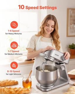 Keukenmachine – Keukenmixer – Keukenrobot – Foodprocessor – Mixer – 7,4L RVS Mengkom – 1800W Motor – 10 Snelheden – Inclusief Deeghaak, Garde En Platte Mengklopper — thumbnail 1
