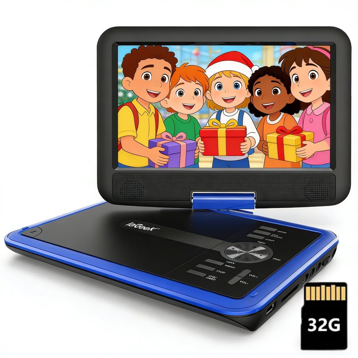 ieGeek Draagbare DVD Speler Auto - 11.5 Inch - 9,5 Inch Oogbeschermend Scherm - mit 32GB Karrt - TV/USB/SD - Draaibaar Scherm - 5 Uur Oplaadbare Batterij - voor Kinderen en in de Auto - Blauw — afbeelding 1