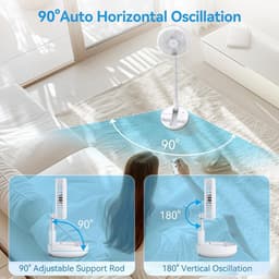Ulisem - Oscillerende ventilator - 4 snelheden - 7200mAh oplaadbaar - Met afstandsbediening - Hoogte verstelbaar 10-99 cm - 8 inch - Wit - USB-C - Geschikt voor slaapkamer en reizen — thumbnail 3