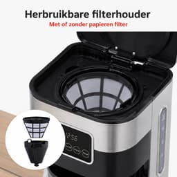 alpina Koffiezetapparaat Filterkoffie - Koffiemachine 1.5L/ 12 Kopjes Filter Koffie - Koffie Machine met Digitaal Display, Timer en Warmhoudplaat - Instelbare Koffie Sterkte - Zwart — thumbnail 3