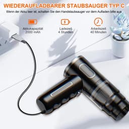 FloraGrace Kruimeldieven - Handstofzuiger - Lichtgewicht - Draadloze Stofzuiger - Voor Auto Reiniging - Sterke Zuigkracht - ABS - Zwart — thumbnail 2