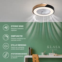 Slimme Plafondventilator - Zwart + Hout - Ø 52 cm - Stille Motor - Handige App - Dimfunctie - Plafond Ventilator met Verlichting - Plafondlamp met Ventilator — thumbnail 2