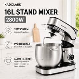 Kadoland® 16L Stand Mixer – Professionele Keukenmachine voor Zwaar Deeg – 12 Snelheden – RVS Mengkom – Inclusief Accessoires — thumbnail 1