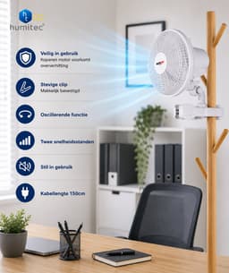 Clipventilator 20cm - 20W - Oscillerend - Ventilator met Klem - 2 Snelheden - Hortistar — thumbnail 3