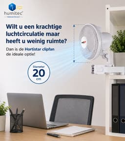 Clipventilator 20cm - 20W - Oscillerend - Ventilator met Klem - 2 Snelheden - Hortistar — thumbnail 4