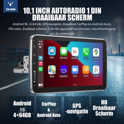 ESSGOO 1DIN Autoradio 360° draaibaar scherm - Android 15 - 4+64G - Draadloos Carplay & Andriod Auto - Bluetooth - GPS-navigatiesystem - 12LED Achteruitrijcamera - Microfoon - Wifi Bluetooth - DAB+ — thumbnail 4