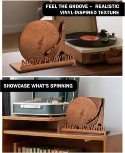 Vinyl Platenhouder - LP Standaard - Now Playing Vinyl Display - Albumhouder - Vinylplaten Opslag - Spiraalgroef Textuur - LP Vinyl Houder - Rustiek Woonaccessoire - Vinyl Liefhebbers Cadeau - Platenstandaard - LP Accessoires - Zwart — thumbnail 4