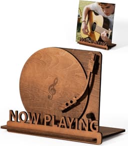 Vinyl Platenhouder - LP Standaard - Now Playing Vinyl Display - Albumhouder - Vinylplaten Opslag - Spiraalgroef Textuur - LP Vinyl Houder - Rustiek Woonaccessoire - Vinyl Liefhebbers Cadeau - Platenstandaard - LP Accessoires - Zwart — thumbnail 1