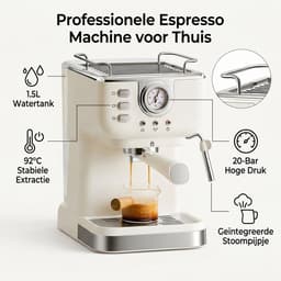 Espressomachine 20 Bar – Halfautomatisch – Melkopschuimer – Met Drukmeter – 1050W – Voor Espresso & Cappuccino — thumbnail 2