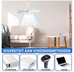 Draagbare USB Plafondventilator – 6 Bladen – Stille Mini Ventilator voor Camping, Tent & Thuis – USB Aangedreven – Wit — thumbnail 5